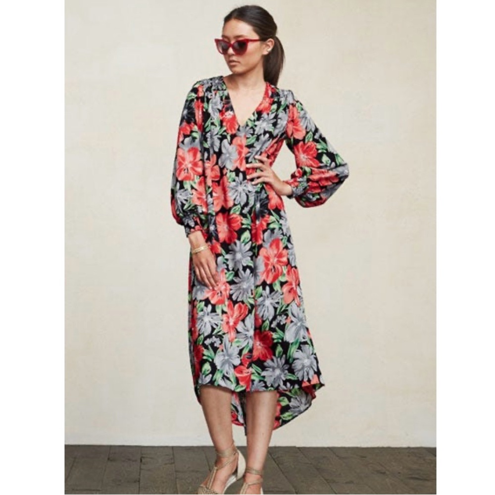 Reformation Floral High Low Midi Caftan Dress Size Small Flowy Lightweight